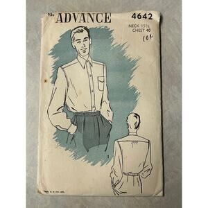 Vintage 1940's Advance Pattern #4642 Men's Casual Shirt Neck 15.5" Chest 40" HTF